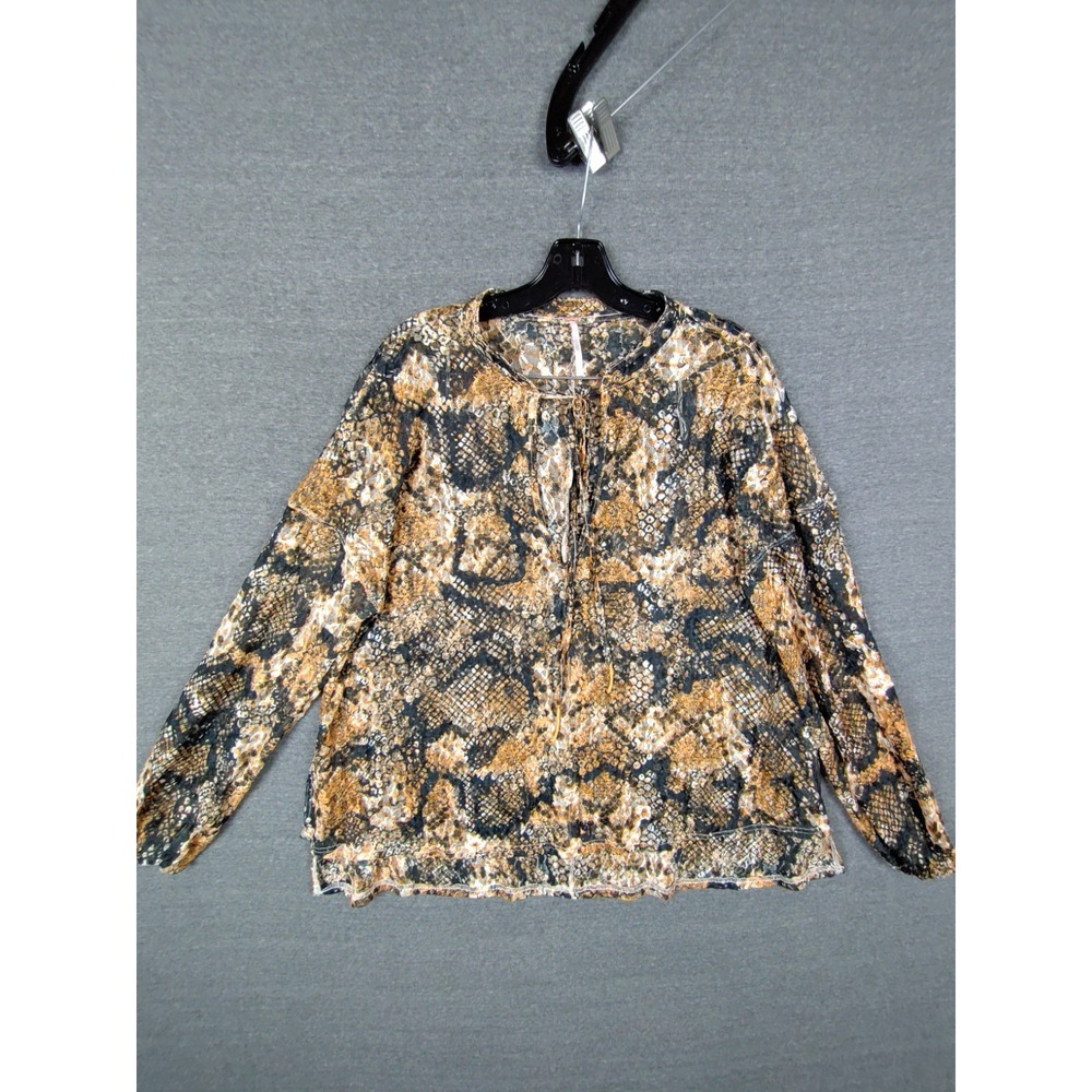 Free People Shirt‎ Womens Small Brown Black Snake Animal Print Sheer Boho
